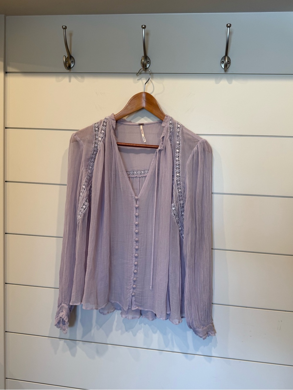 Free People Long Live Love Sheer Boho Blouse Top Large - Picture 3 of 8
